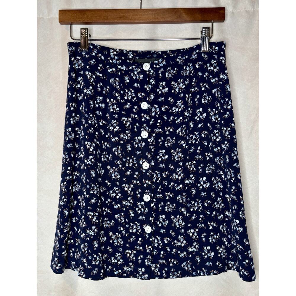 Karen Kane Blue Floral Button Front A-Line Rayon USA Mini Skirt Size 4